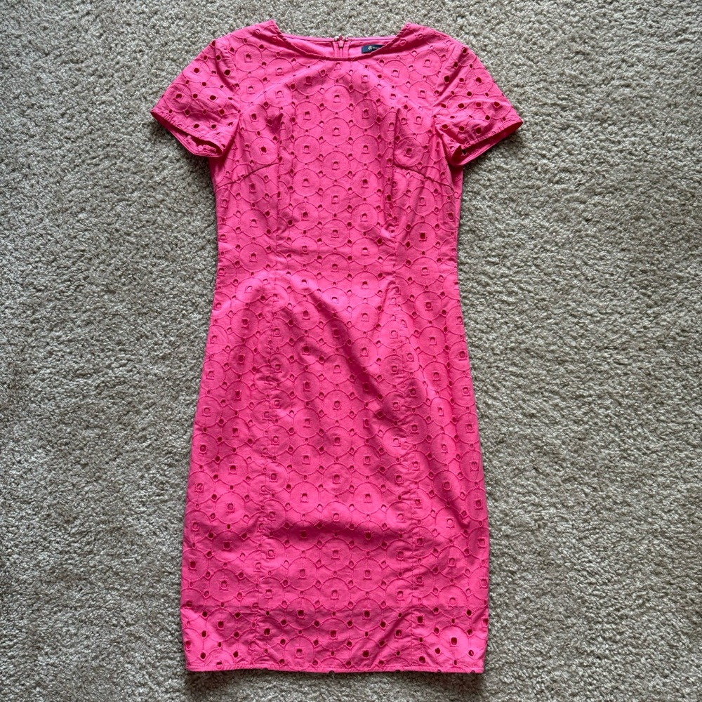Brooks Brothers Pink Eyelet Midi Sheath Dress